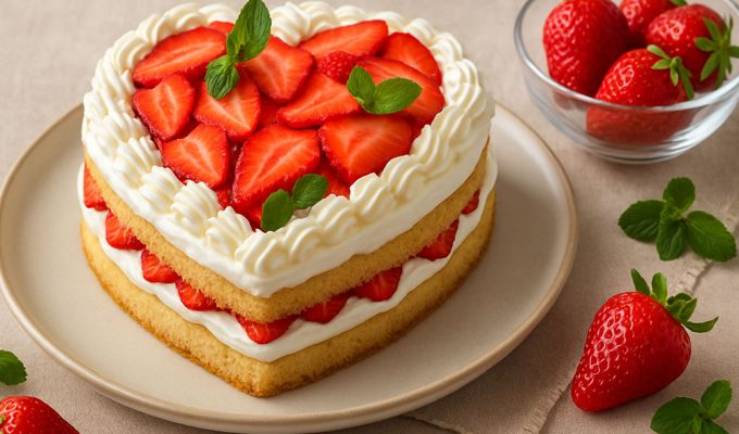 Torta Cuore di Panna e Fragole