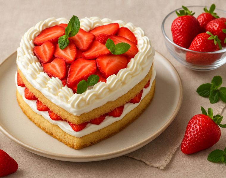 Torta Cuore di Panna e Fragole