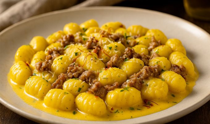Gnocchi zafferano salsiccia pecorino