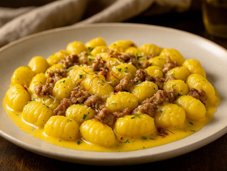 Gnocchi zafferano salsiccia pecorino