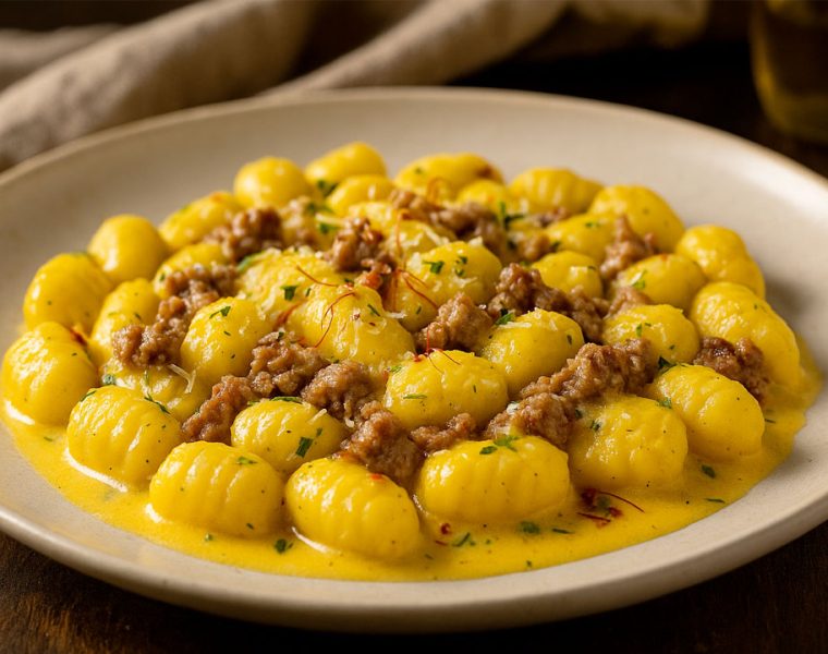 Gnocchi zafferano salsiccia pecorino
