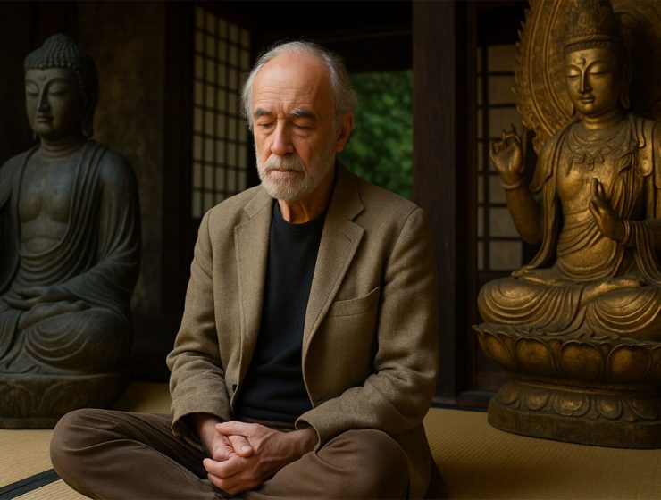 Ritratto simbolico di Giangiorgio Pasqualotto filosofia orientale, ponte tra pensiero occidentale e meditazione zen.