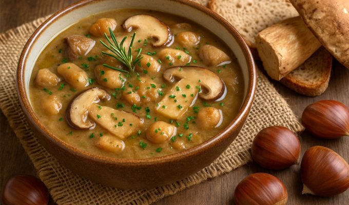 Zuppa di castagne e funghi porcini