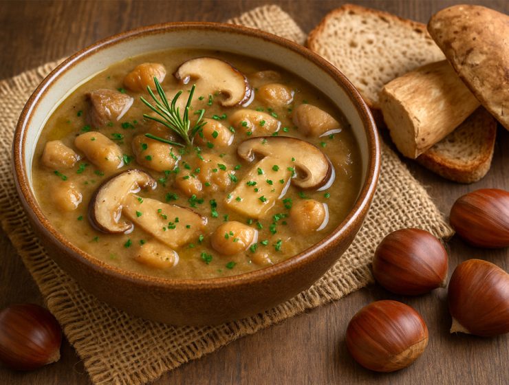 Zuppa di castagne e funghi porcini