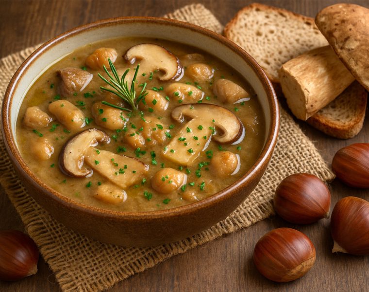 Zuppa di castagne e funghi porcini