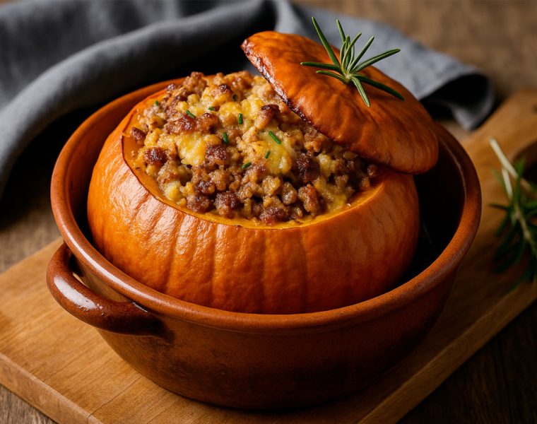 Zucca ripiena contadina Abruzzo ricetta tradizionale con ripieno rustico