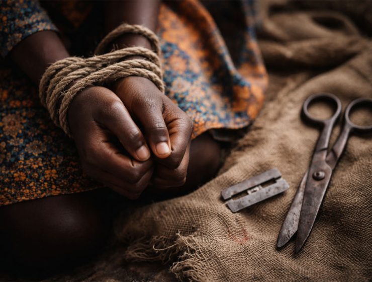 Rappresentazione simbolica della violazione dei diritti delle donne legata alle mutilazioni genitali femminili