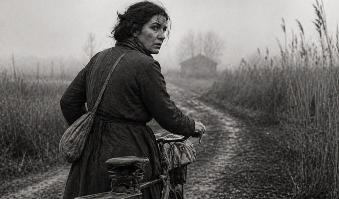 Donna partigiana con bicicletta nella resistenza femminile durante la guerra