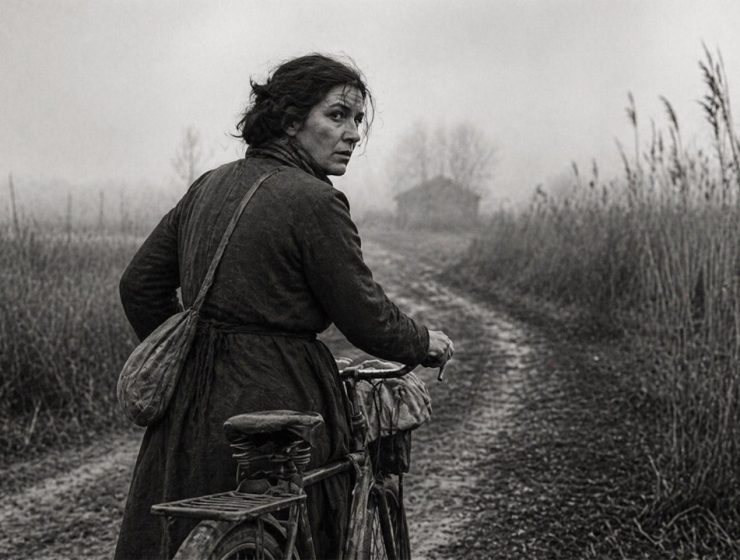 Donna partigiana con bicicletta nella resistenza femminile durante la guerra