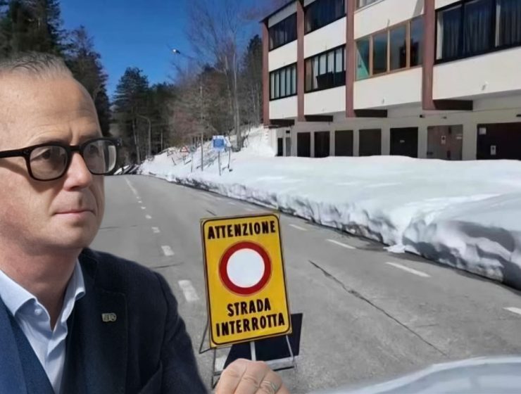Accessi chiusi alla Maielletta con strada interrotta verso Passolanciano e neve ai lati della carreggiata