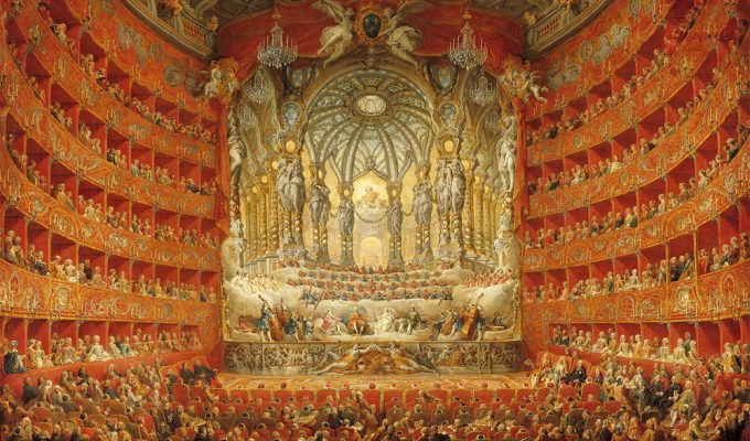 Teatro d’opera storico con orchestra e pubblico, simbolo della musica classica italiana