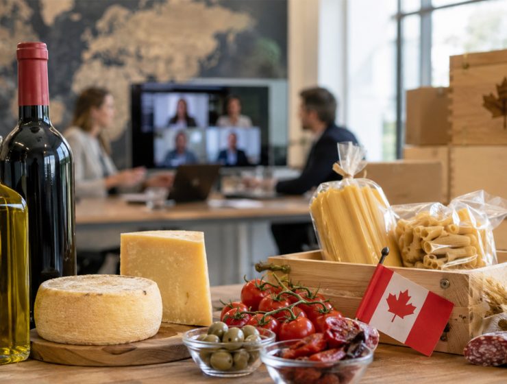 Canada agroalimentare italiano, prodotti tipici italiani in primo piano durante un meeting sull’export verso il mercato canadese