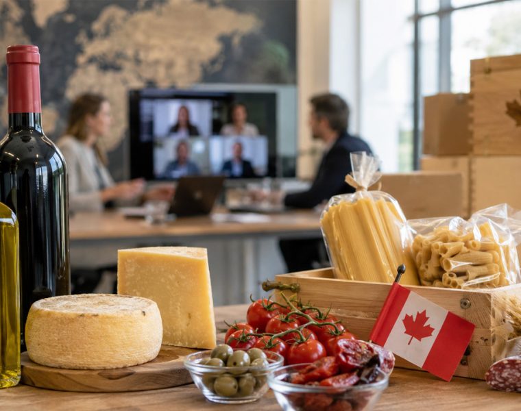 Canada agroalimentare italiano, prodotti tipici italiani in primo piano durante un meeting sull’export verso il mercato canadese