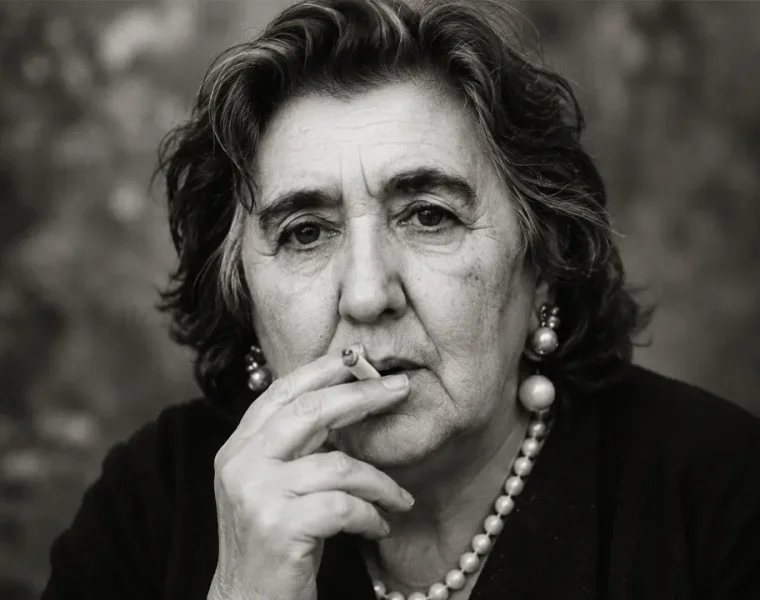 Alda Merini al Cordova, ritratto realistico in bianco e nero ispirato alla poetessa con sigaretta e sguardo intenso