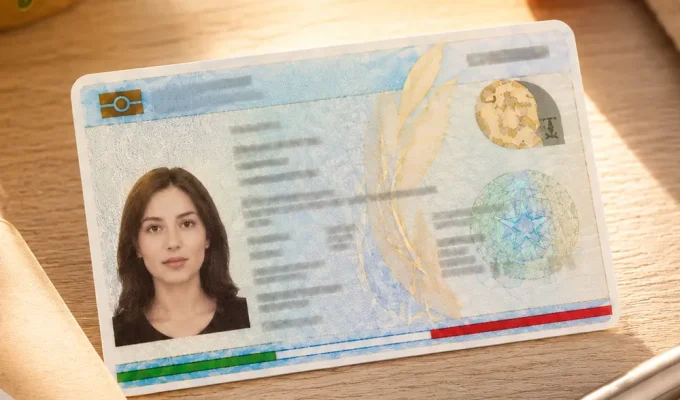 Carta d’identità elettronica su scrivania, simbolo della donazione organi in Comune.