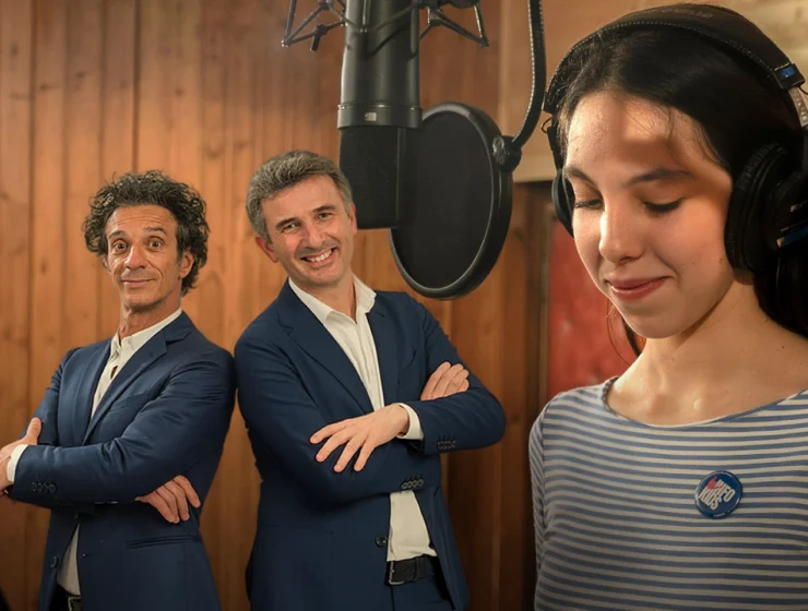 Mamma non darmi il cellulare, Federica Fusco, Piero Delle Monache e Luna Liguori nello studio di registrazione.