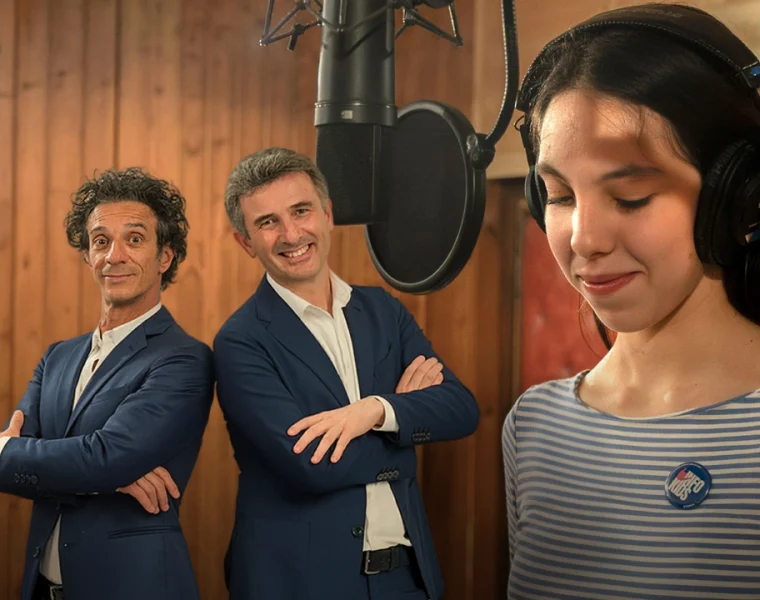 Mamma non darmi il cellulare, Federica Fusco, Piero Delle Monache e Luna Liguori nello studio di registrazione.